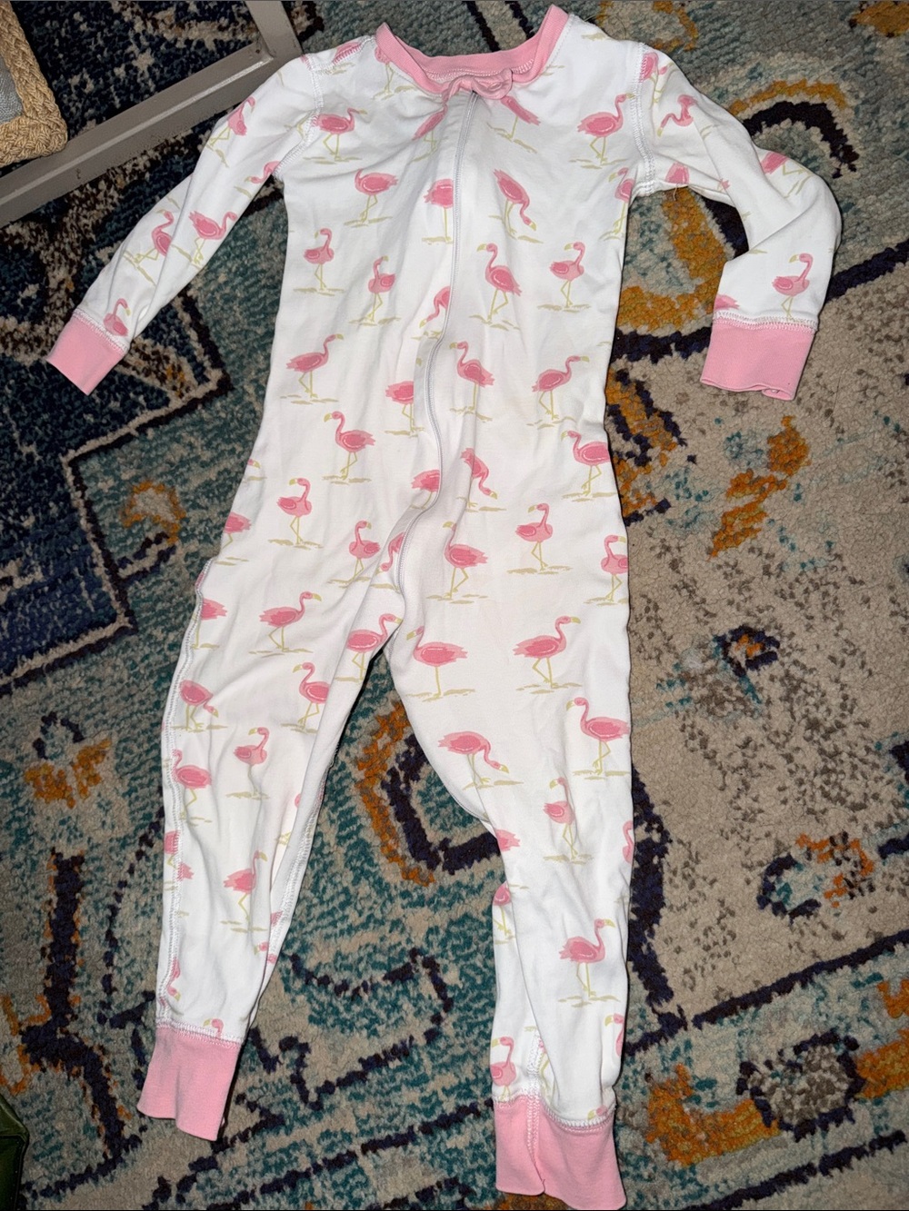 The Beaufort Bonnet Company White Baby Sleepsuit with Pink Flamingo Print